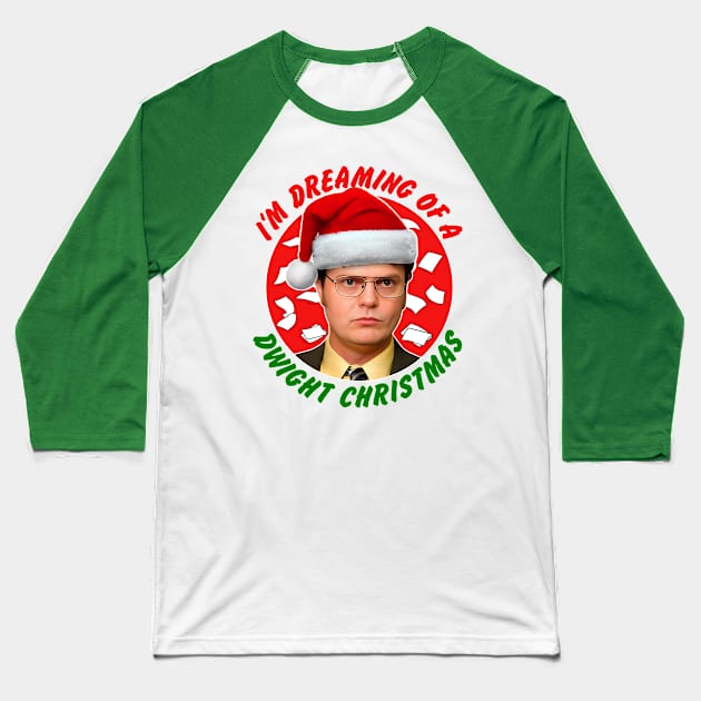 I'm Dreaming Of A Dwight Christmas Baseball T-Shirt by darklordpug